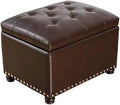 17.7" Brown Faux Leather Tufted Flip Top Ottoman Q400