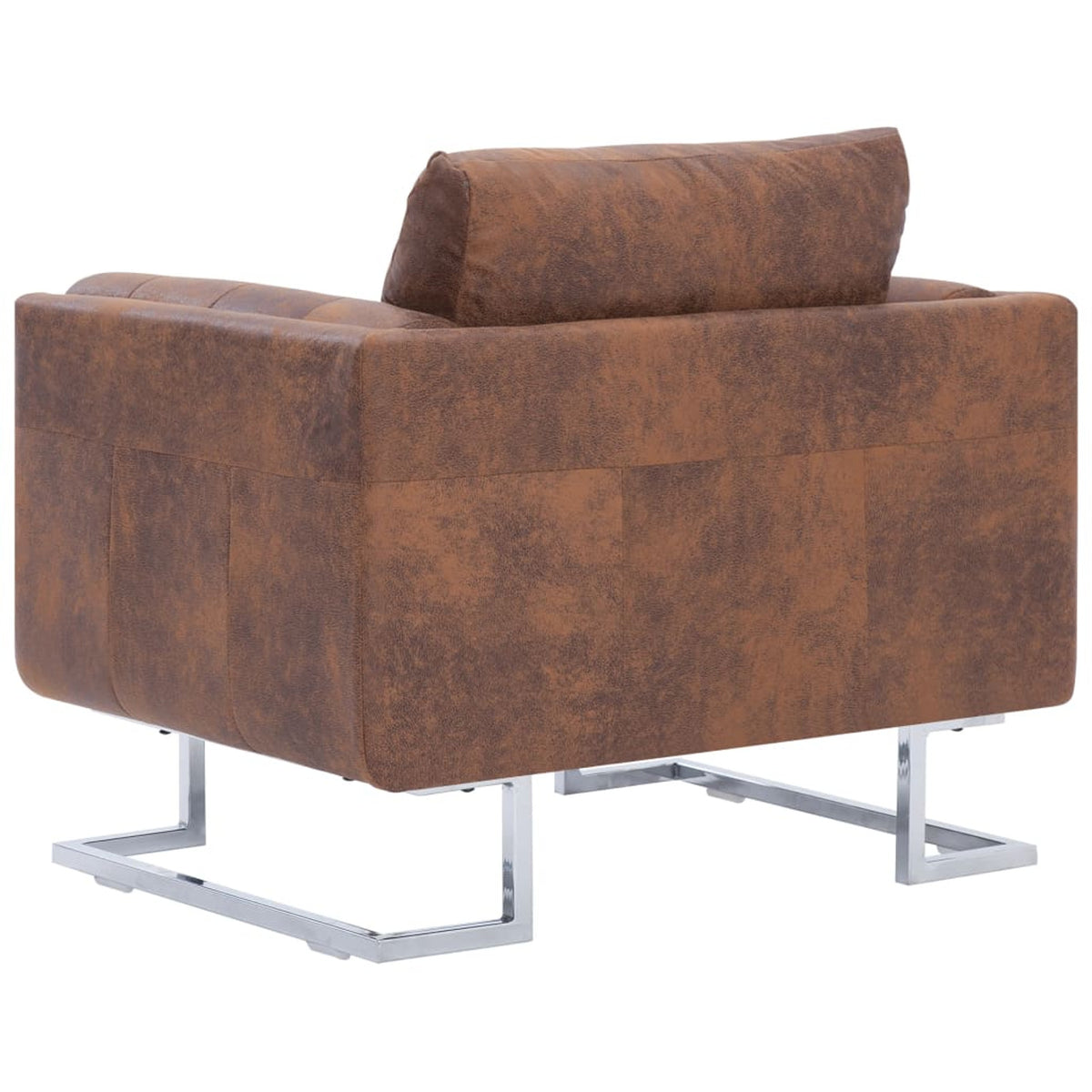 Cube Armchair Faux Suede Leather Upholstery Chair with Chrome Feet Brown G959