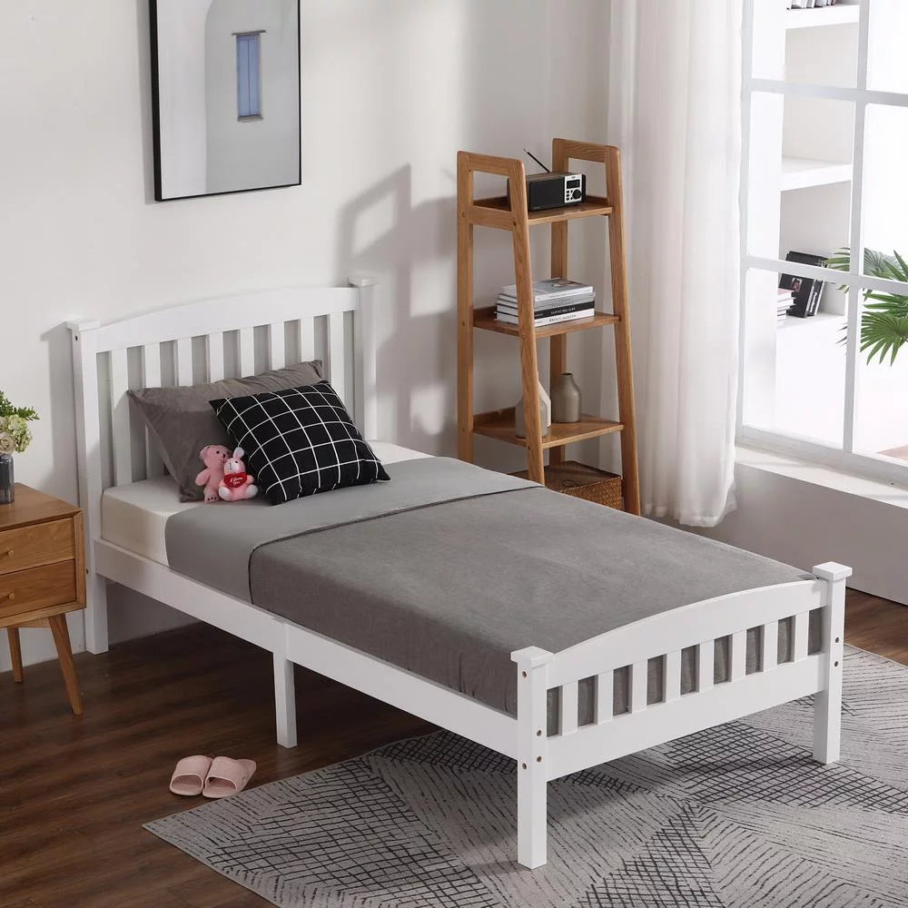 Gray Solid Pine Wood Twin Bed Frame with Headboard H987895