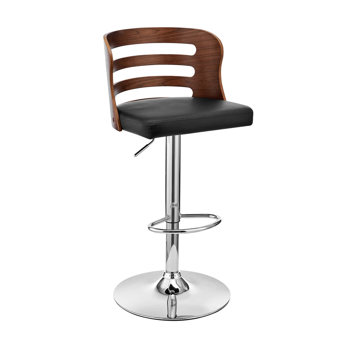 Black Faux Leather and Walnut Wood Adjustable Swivel Bar Stool V32203