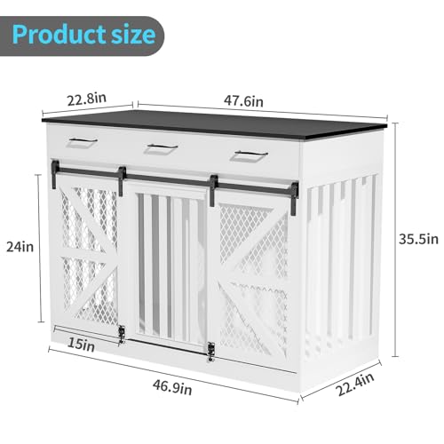 48'' Wooden Dog Crate Furniture with Divider and Storage Drawers W85214