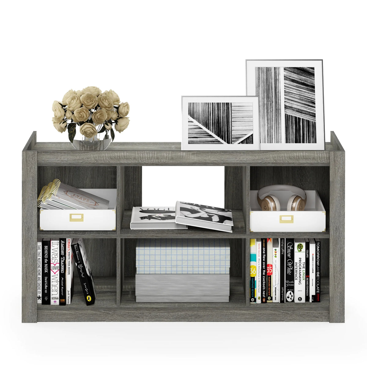 French Oak Grey TV Stand Bookshelves S7889