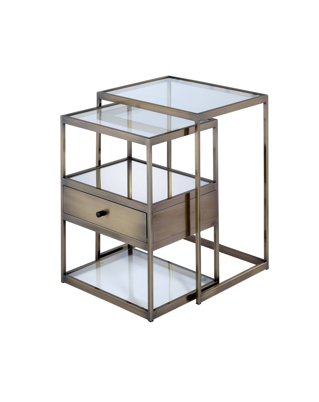 2 Piece Nesting Tables Set Antique Brass Clear Glass W1526