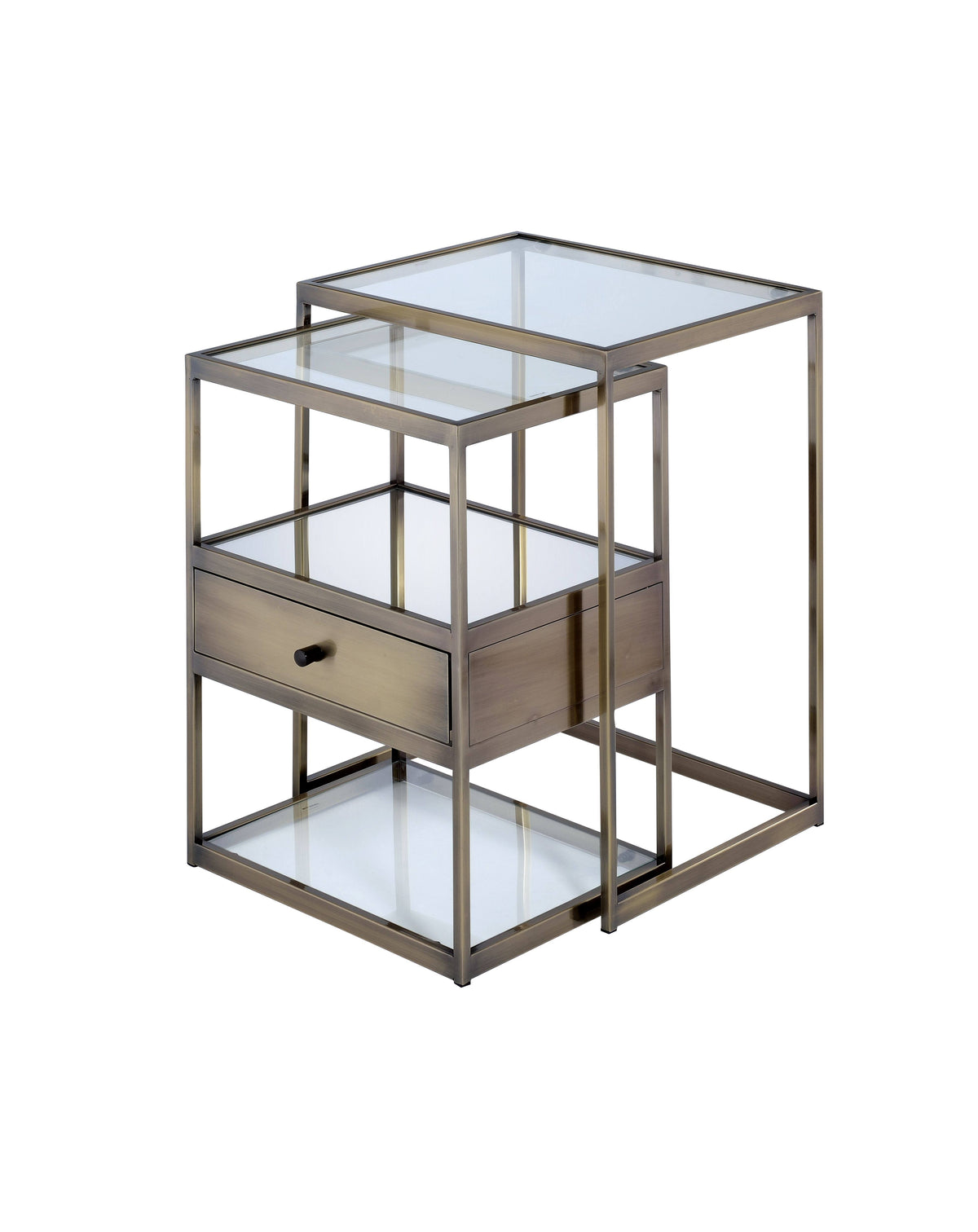 2 Piece Nesting Tables Set Antique Brass Clear Glass W1526