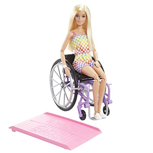 Wheelchair & Ramp Doll with Wavy Blonde Hair & Tropical-Print Outfit R272307