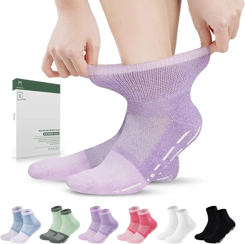 Bamboo Viscose Non Binding Ankle Socks with Grippers 6 Pairs A3525
