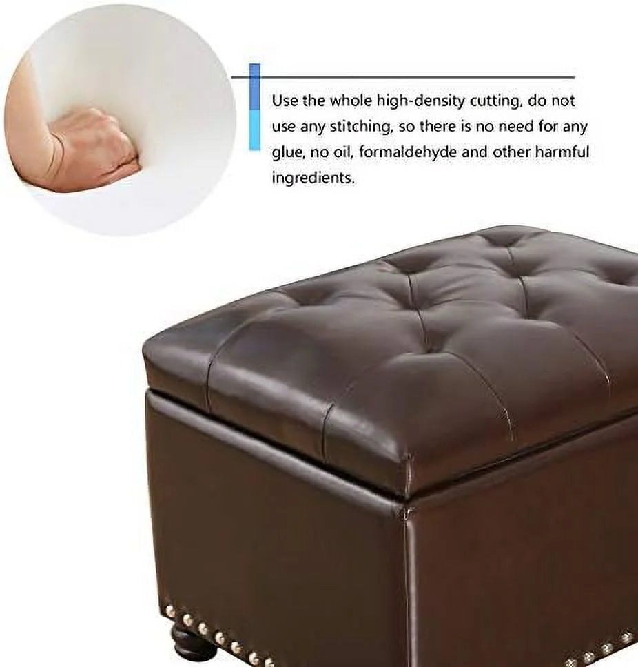 17.7" Brown Faux Leather Tufted Flip Top Ottoman Q400