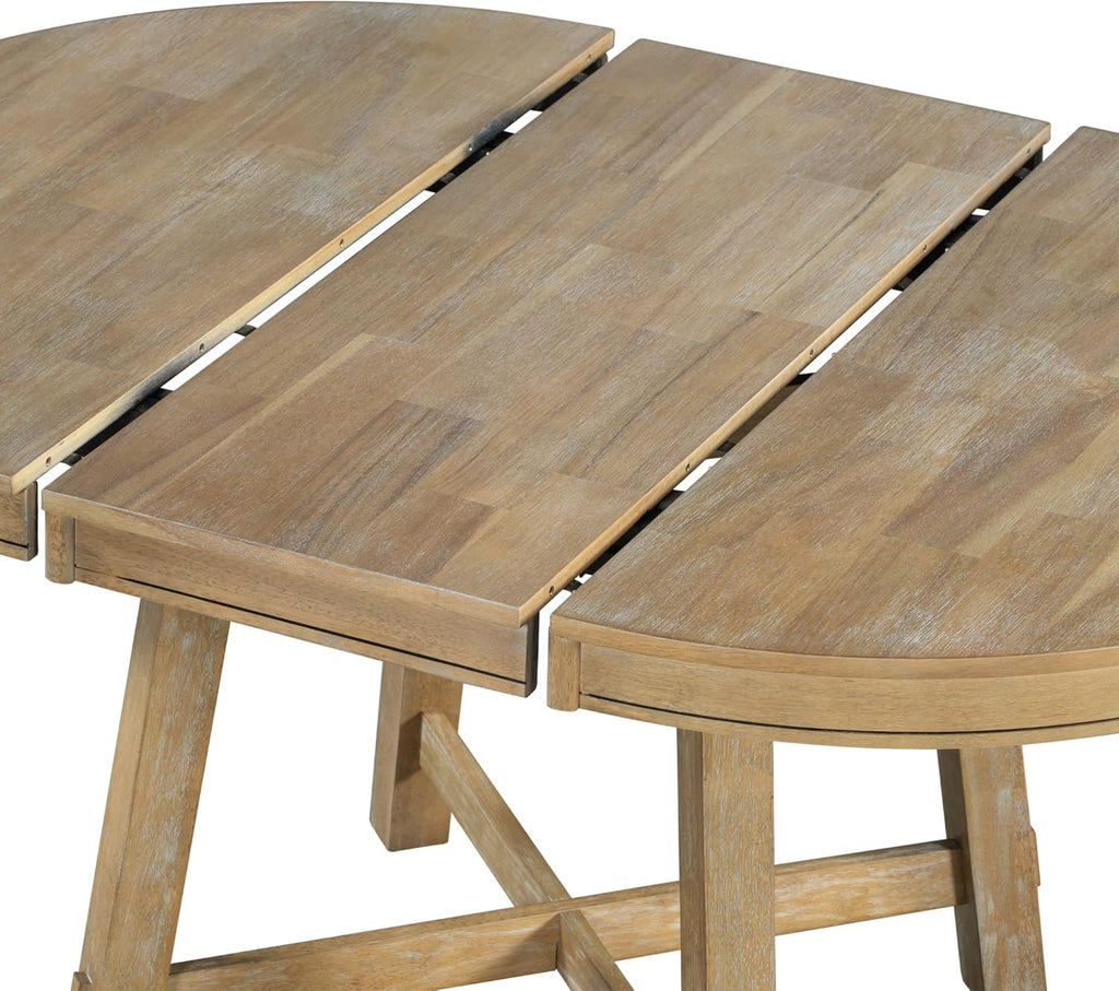 Natural Wood Wash Round Extendable Dining Table with Leaf N804