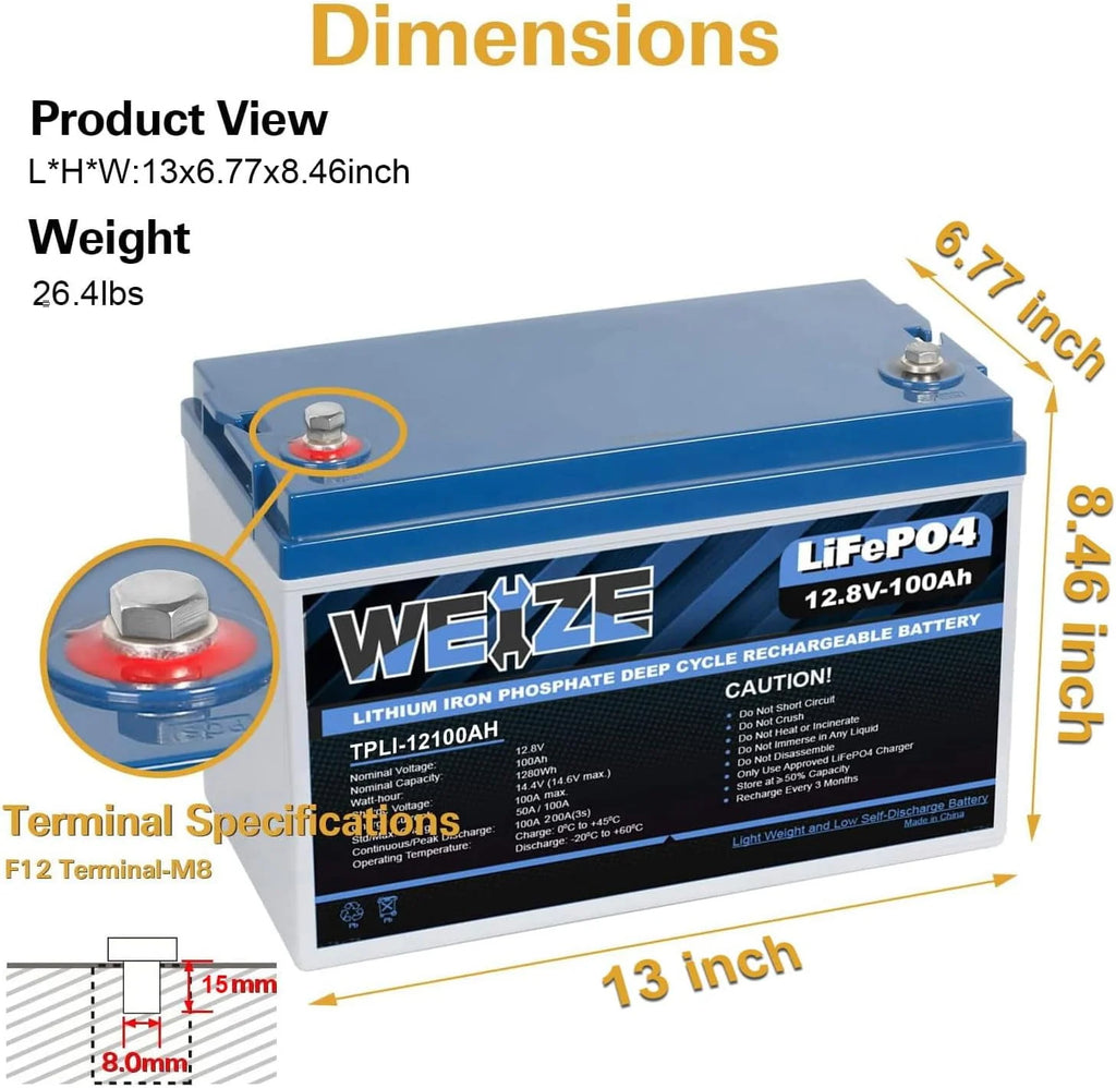 12V 100Ah LiFePO4 Lithium Battery with Smart BMS V66094