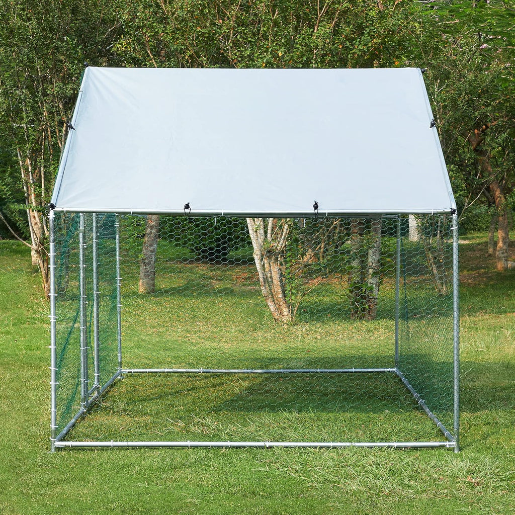 Metal Chicken Coop with Run Waterproof Cover Cage for Rabbits Cats Dogs D92452