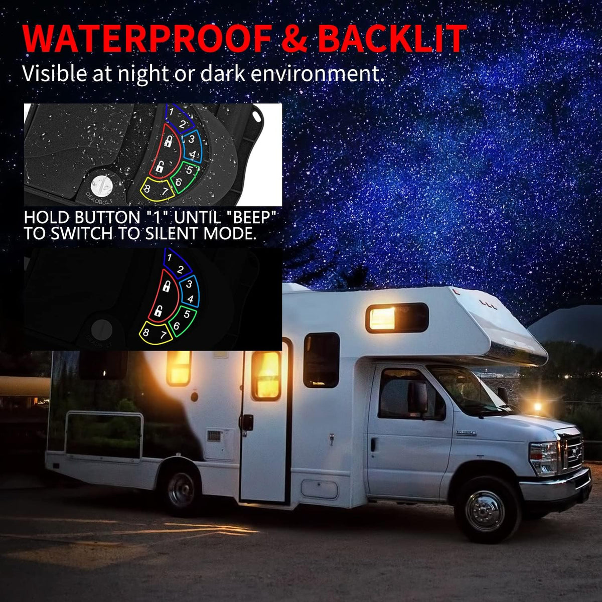 Metal RV Lock Keyless Entry with Deadbolt, Backlit Keypad, Wireless Fobs, Keys and Gasket I14677