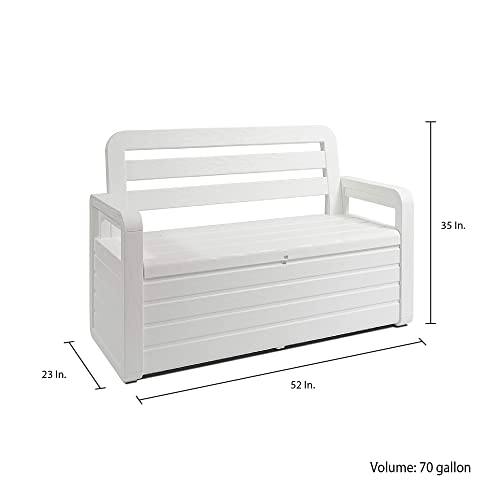 White 70 Gallon Lockable Box Chest Bench G579