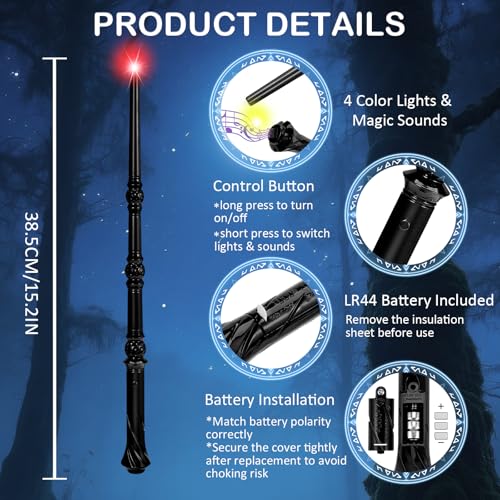 Light Up Magic Wand with Sounds, 2 Pack, Black & Brown I8763