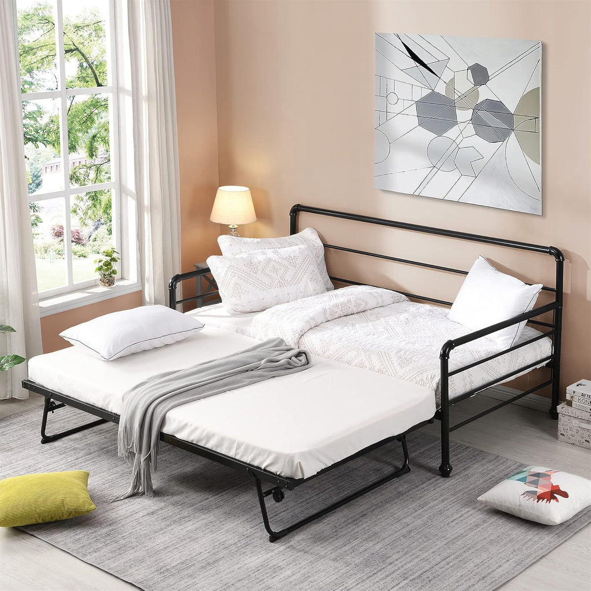 White Twin Metal Daybed with Built-in Desk B517168