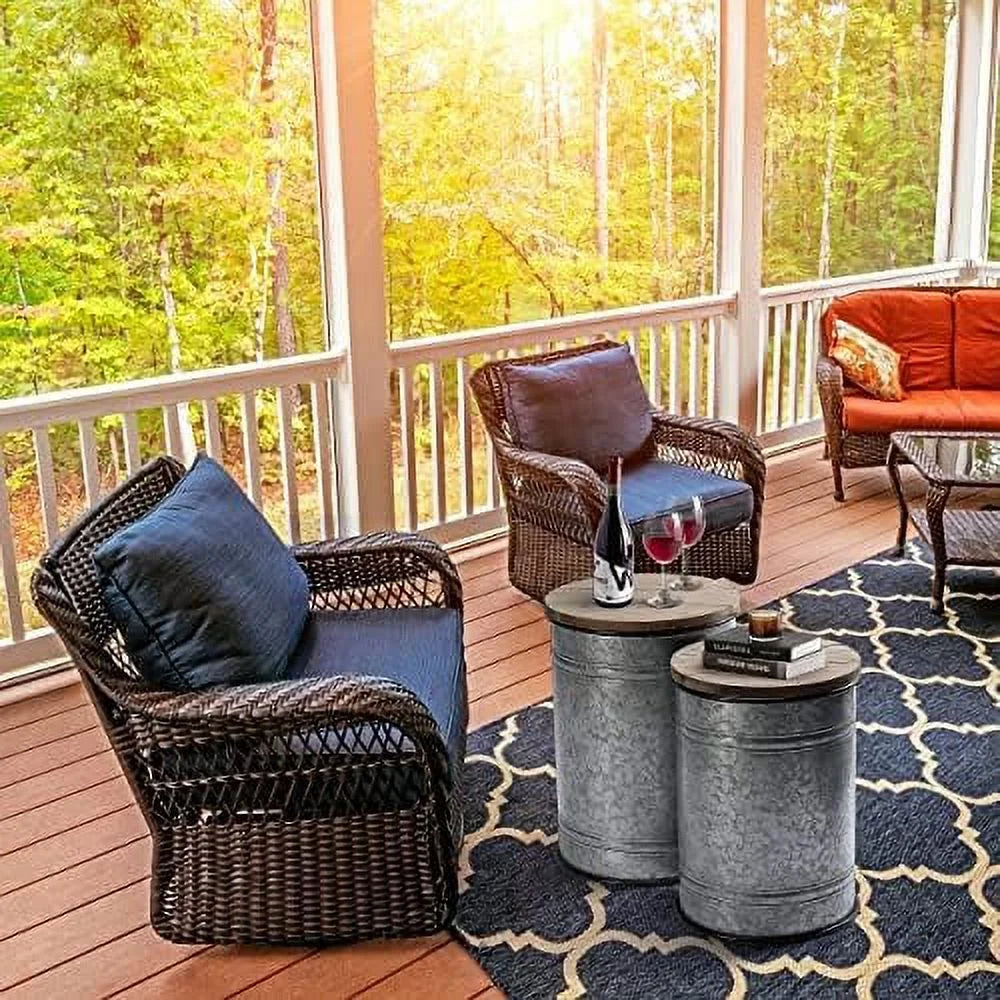 Rustic Ottoman Seat Stool Side Table Set of 2 U79384