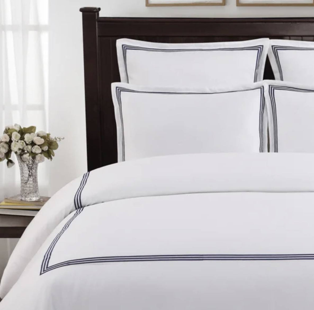 Navy Cotton Sateen 3-Piece Duvet Cover Set O954