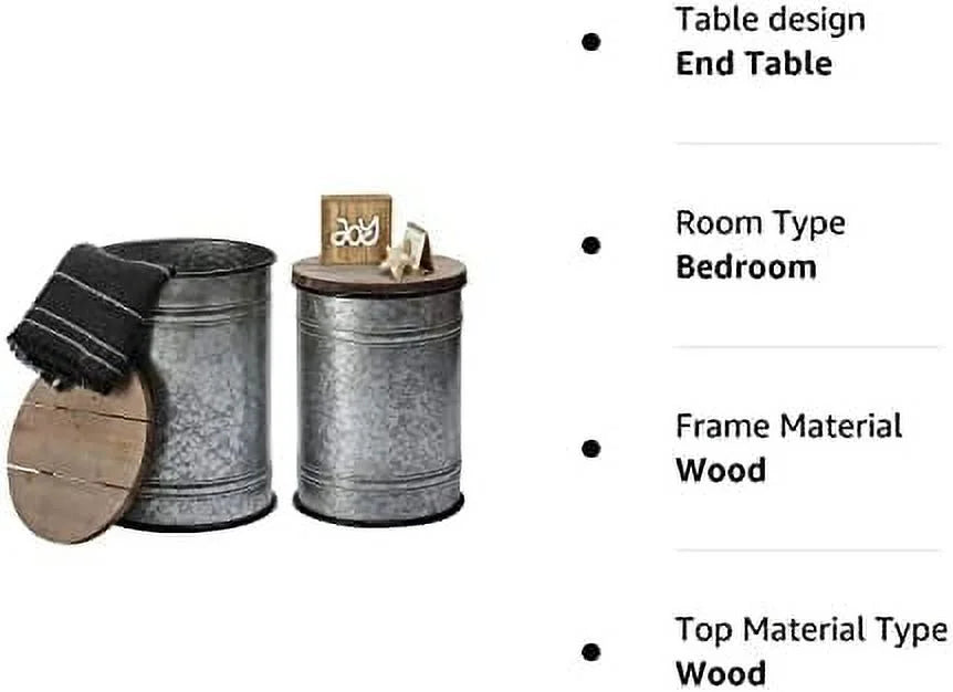 Rustic Ottoman Seat Stool Side Table Set of 2 U79384