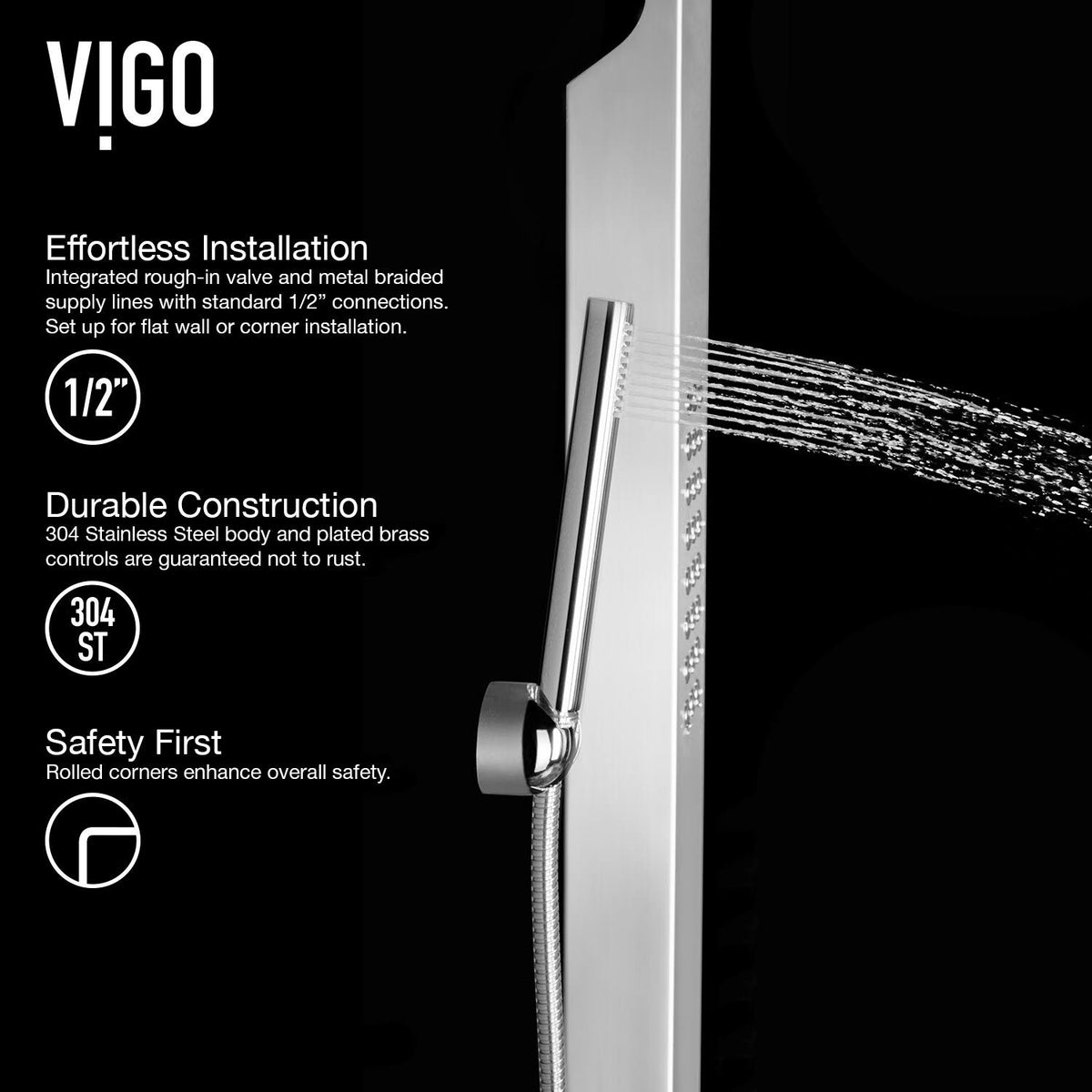 Chrome Shower Panel with Rain Head Massage System Q811598