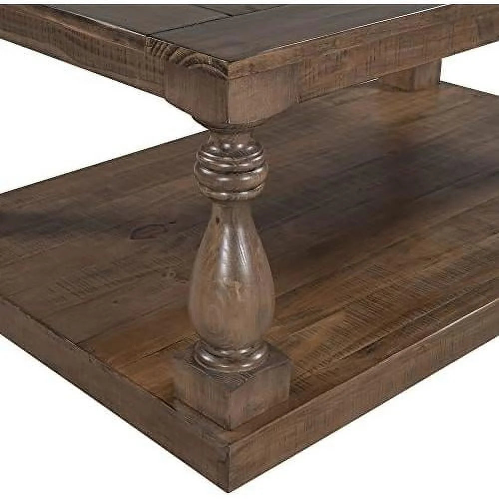 Yellow Brown Solid Pine Wood Coffee Table with Storage Shelf N35701