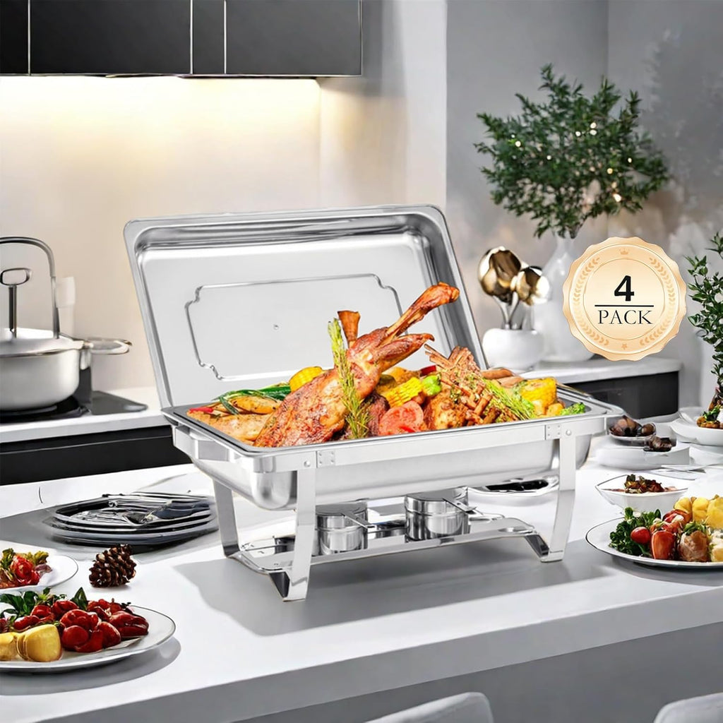 8 Quart Stainless Steel Chafer Buffet Set - 4 Pack X8197