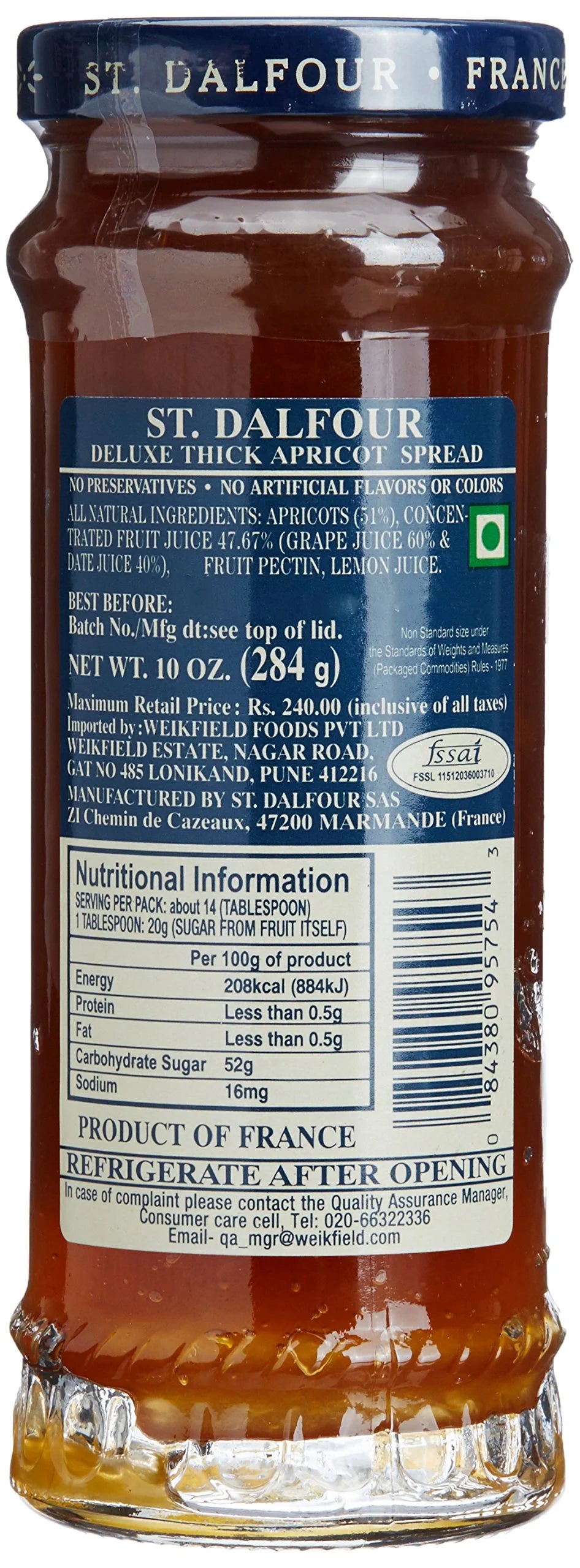 Apricot 100% Fruit Conserve 10 Ounce Pack of 6 U5206