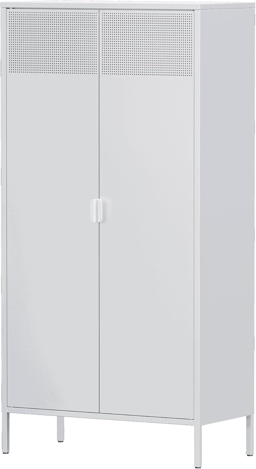 Metal Storage Cabinet with Adjustable Shelf & Removable Hanging Rods J719047