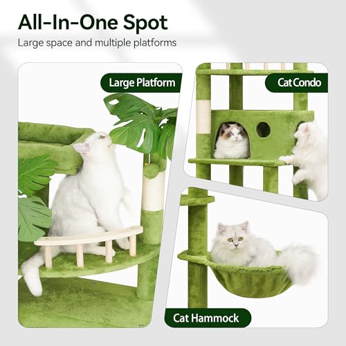 77in Cat Tree with Scratching Post, Two Cat Condos, Hammocks, Perches P320657