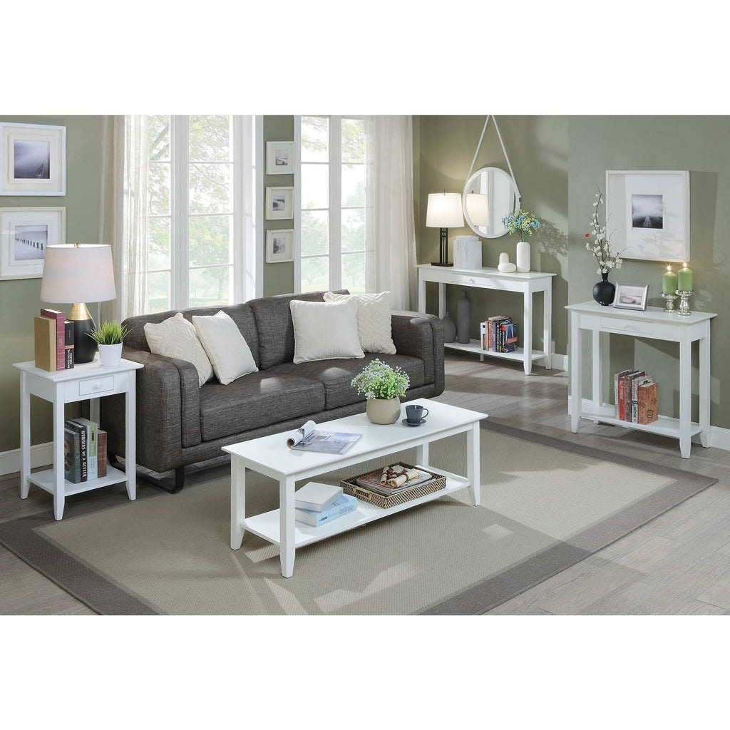 White Hall Table with Drawer and Shelf R698