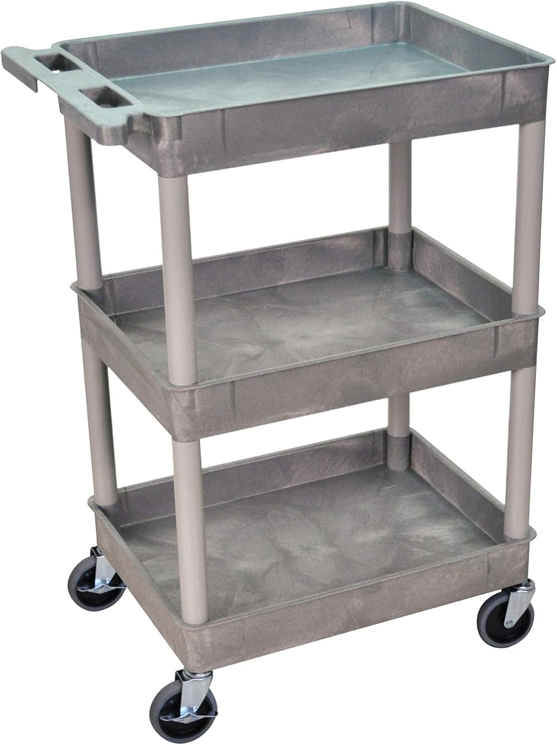 Mobile Utility Tub Cart with 3 Shelves and Push Handle Gray M788998