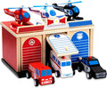 2-Level 3-Bay Parking Garage Toy Set with Fire Truck, Ambulance, Police Car, and 3 Rescue Helicopters L203332