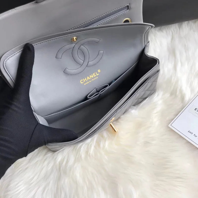 Grey Lambskin Leather Flap Bag C741032