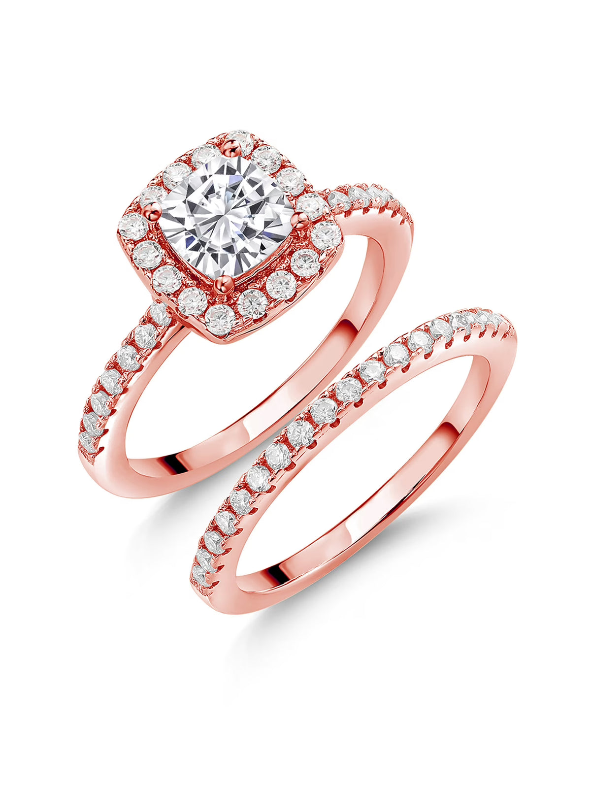 18K Rose Gold Plated Silver Moissanite Wedding Engagement Ring Band (1.62 Cttw) X1430