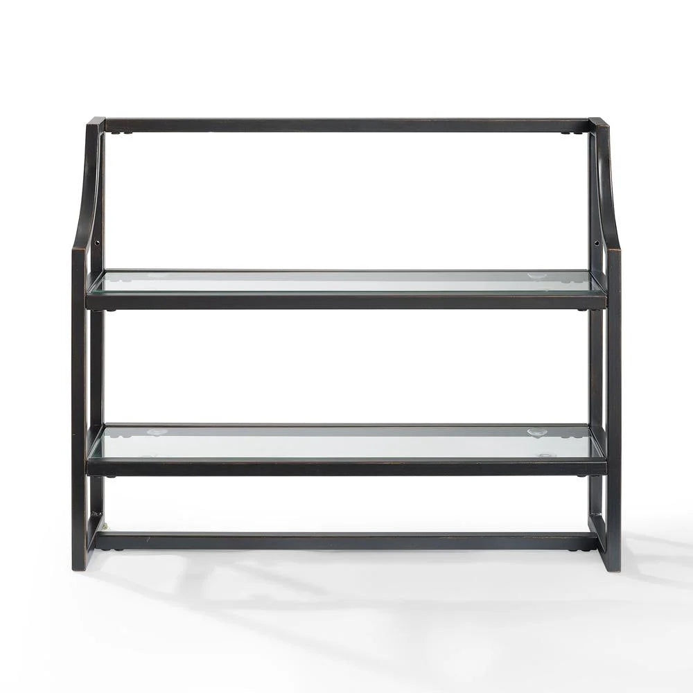 Oil Rubbed Bronze 2 Shelf Glass Metal Wall Shelf Q184