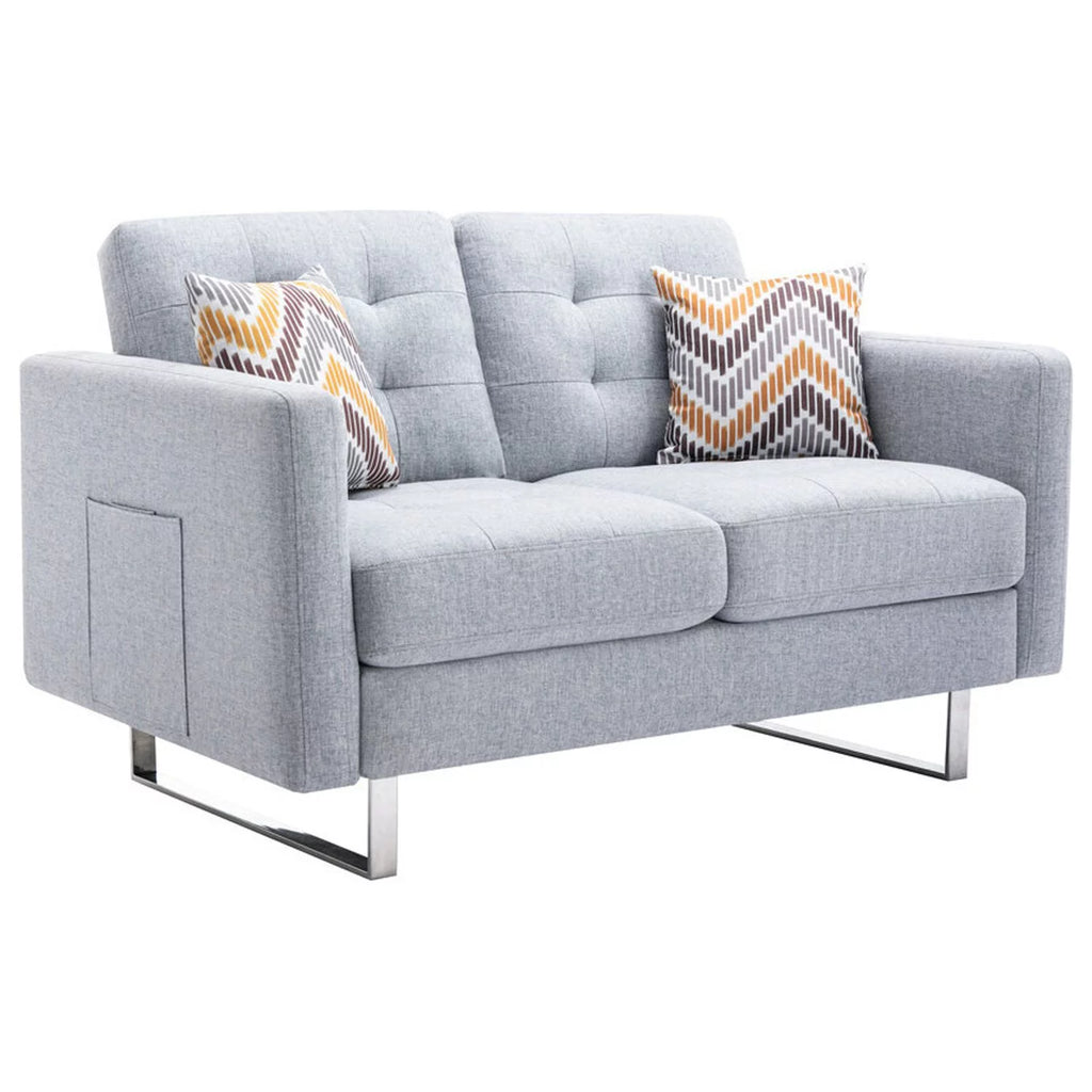 Linen Fabric Loveseat with Metal Legs and Pillows V45429