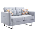Linen Fabric Loveseat with Metal Legs and Pillows V45429