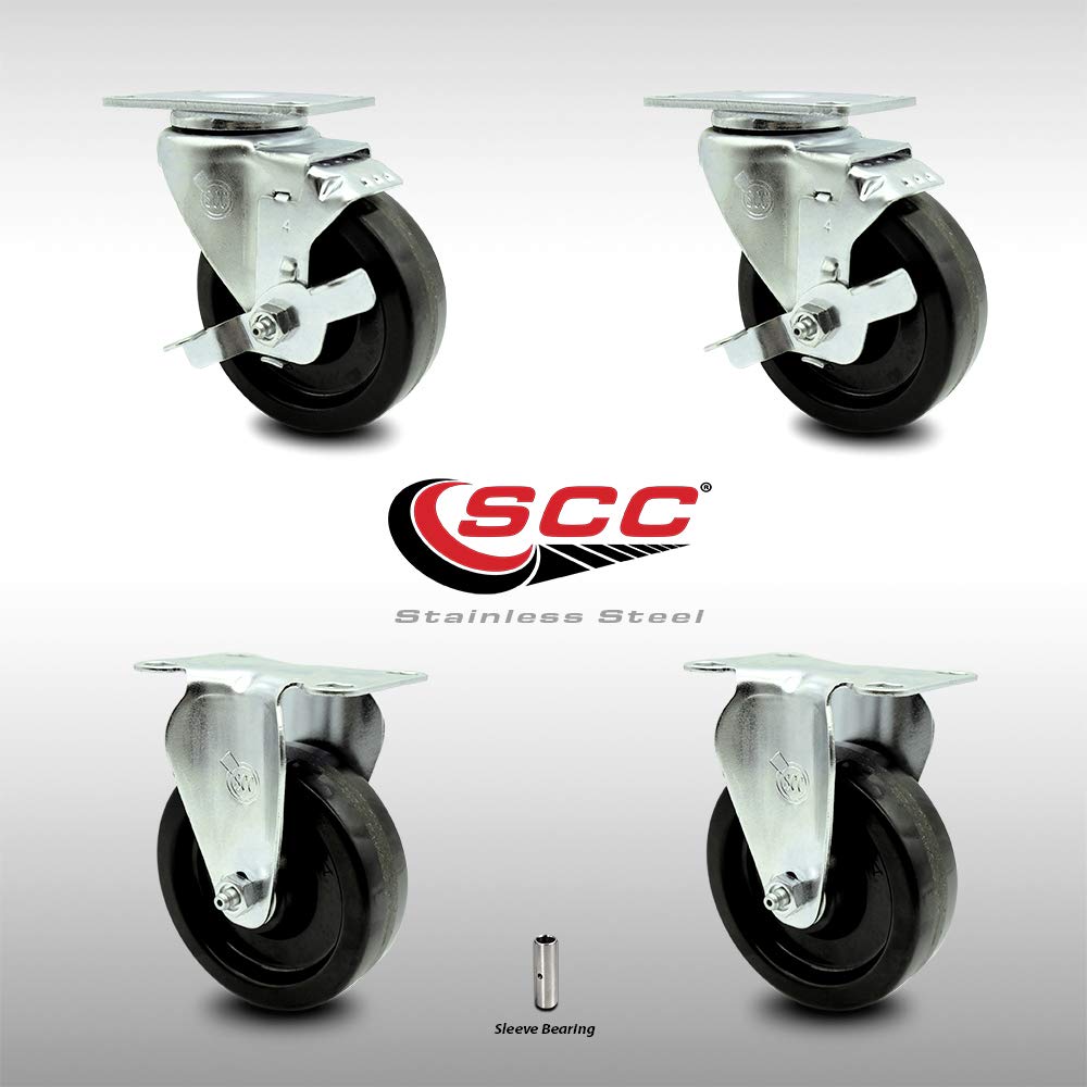 Stainless Steel Phenolic Swivel Caster with Black Wheel, Pack of 2 P2725