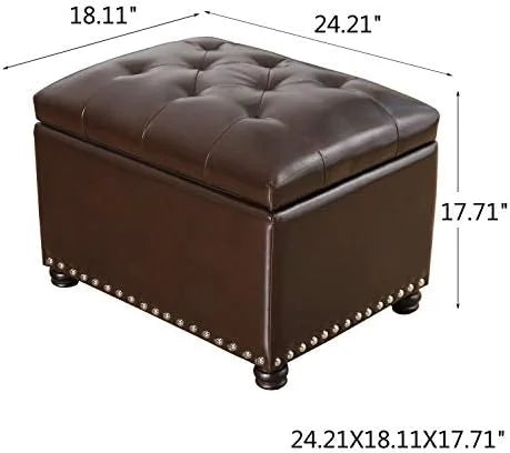 17.7" Brown Faux Leather Tufted Flip Top Ottoman Q400