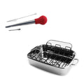 3PC Cast Covered Roast Pan Set with Turkey Baster and Injection Needle A593