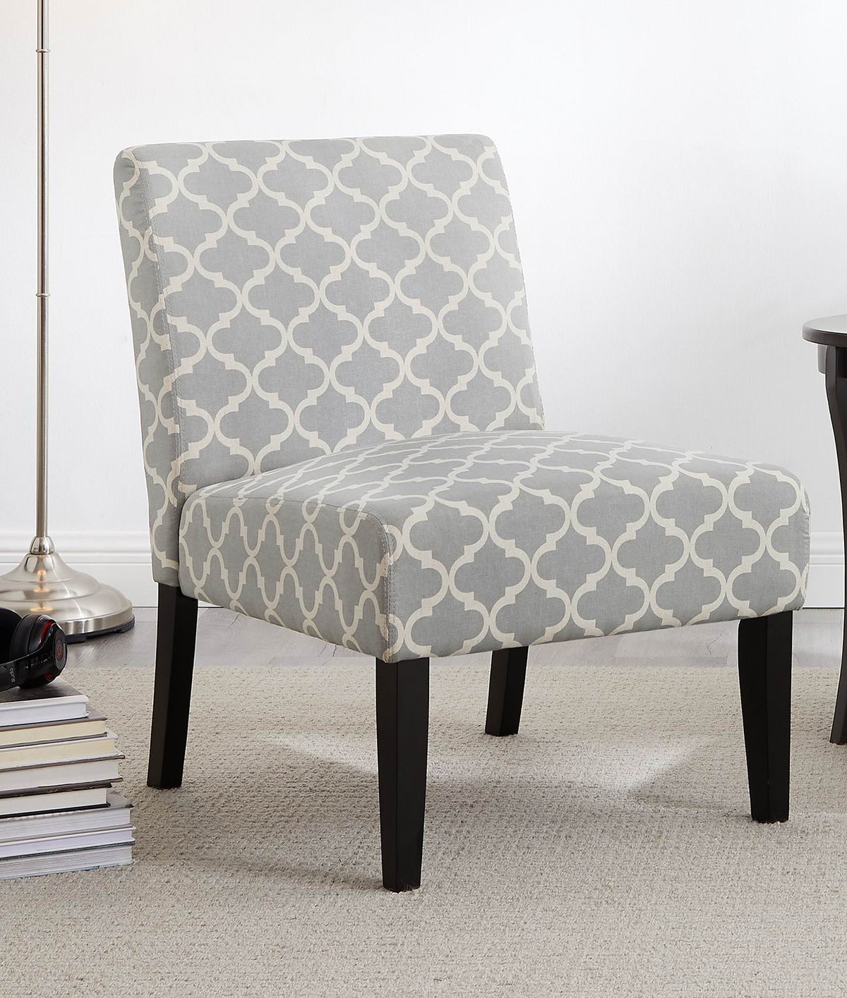 3Pc Set Gray Fabric Upholstery Side Table and 2 Chairs W4500