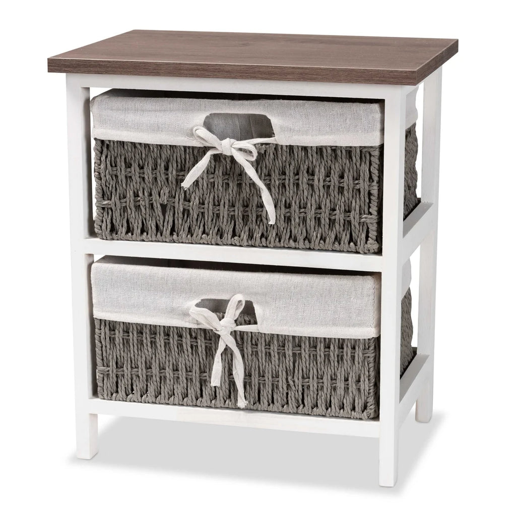 Walnut Brown and White Wood 2-Basket Storage Unit P84734