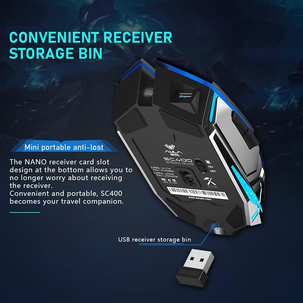 LED Wireless Gaming Mouse, 2.4G Rechargeable Ergonomic Optical, Black Pack of 2 A6970