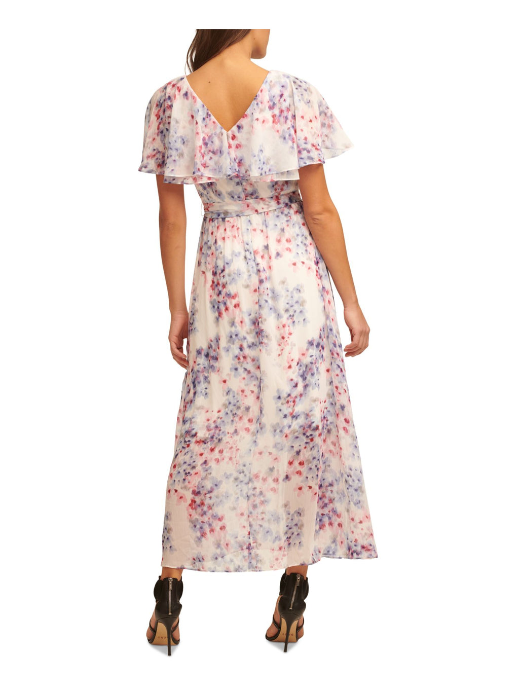 Ivory Floral Flutter Sleeve V Neck Maxi Dress U775090