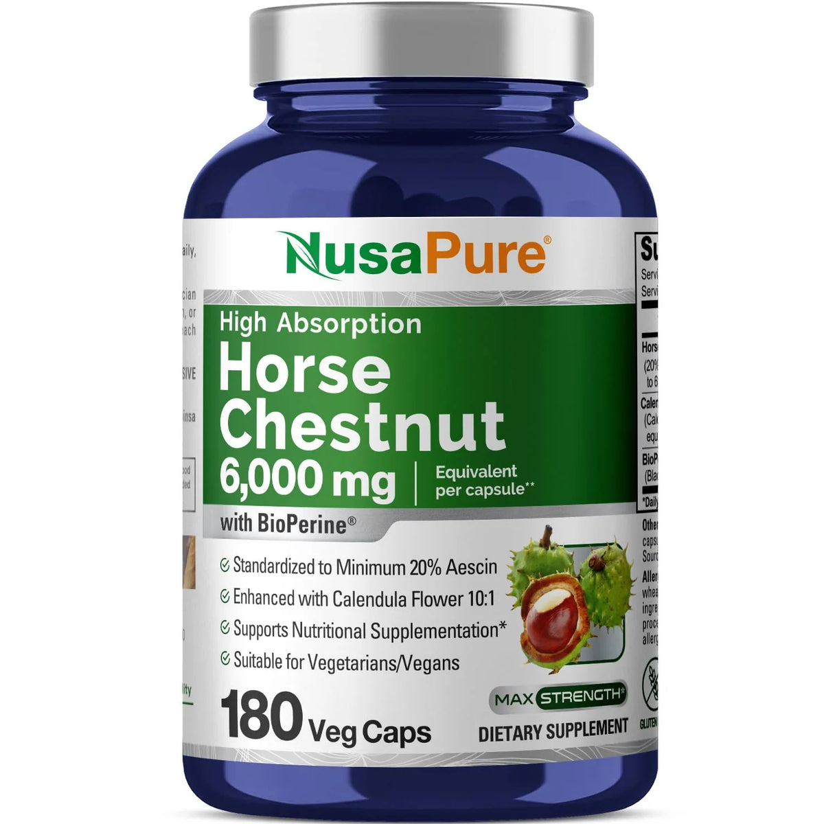 Horse Chestnut 6000mg 180 Veggie Caps Gluten Free Vegan Extract X99344