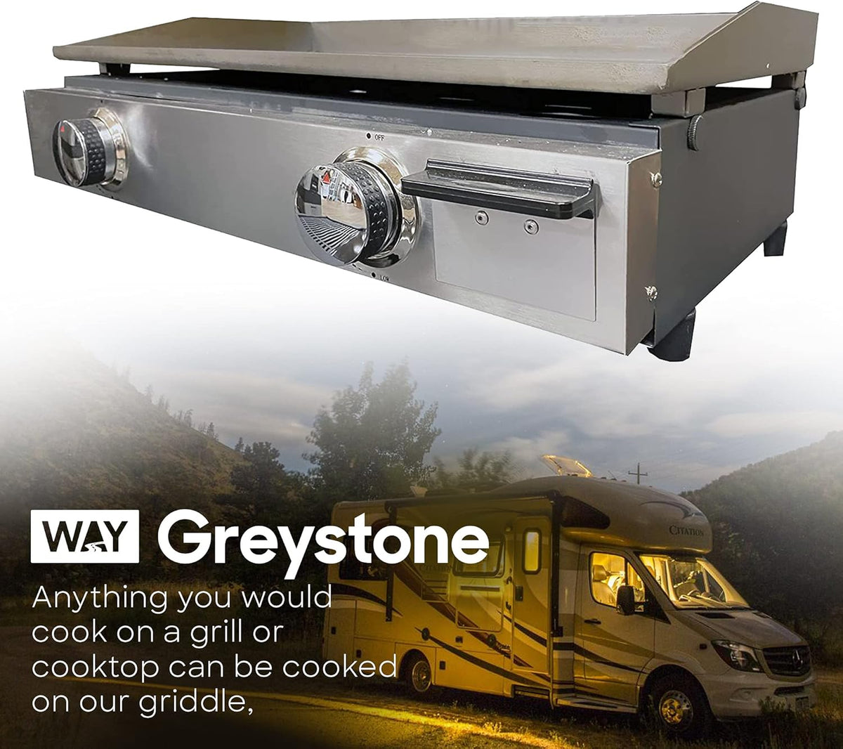 Black 25 Inch Stainless Steel RV Griddle with 2 Burners L757