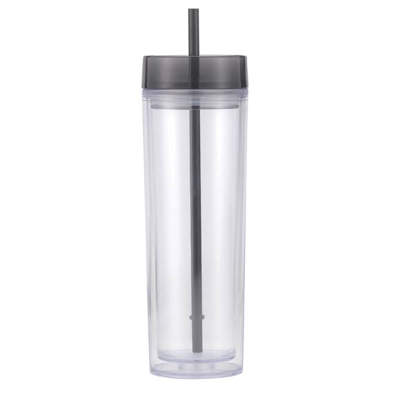 16 oz Double Wall Plastic Tumbler with Straw and Lid B899044