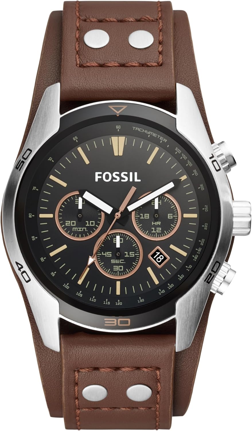 Silver Stainless Steel and Leather Chronograph Watch I66235
