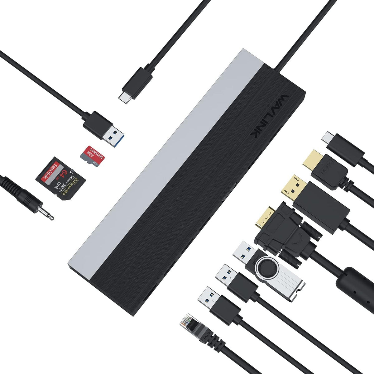 USB C Docking Station, 12-in-1 Triple Display Type C Hub Adapter with HDMI, DisplayPort, VGA, Ethernet, USB 3.0/2.0, SD/TF Card Reader, Audio Jack, 100W PD3.0 S320