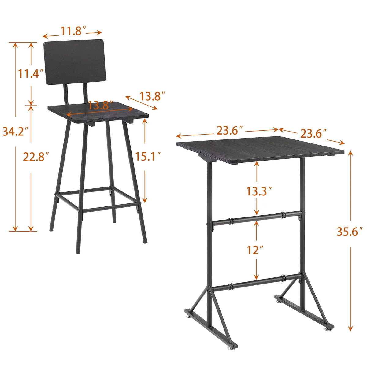3-Piece Square Dining Table Set with 2 Stools Q393
