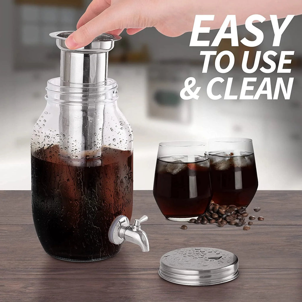 1 Gallon Cold Brew Coffee Maker with Thick Glass, Stainless Steel Mesh Filter and Spigot B519117