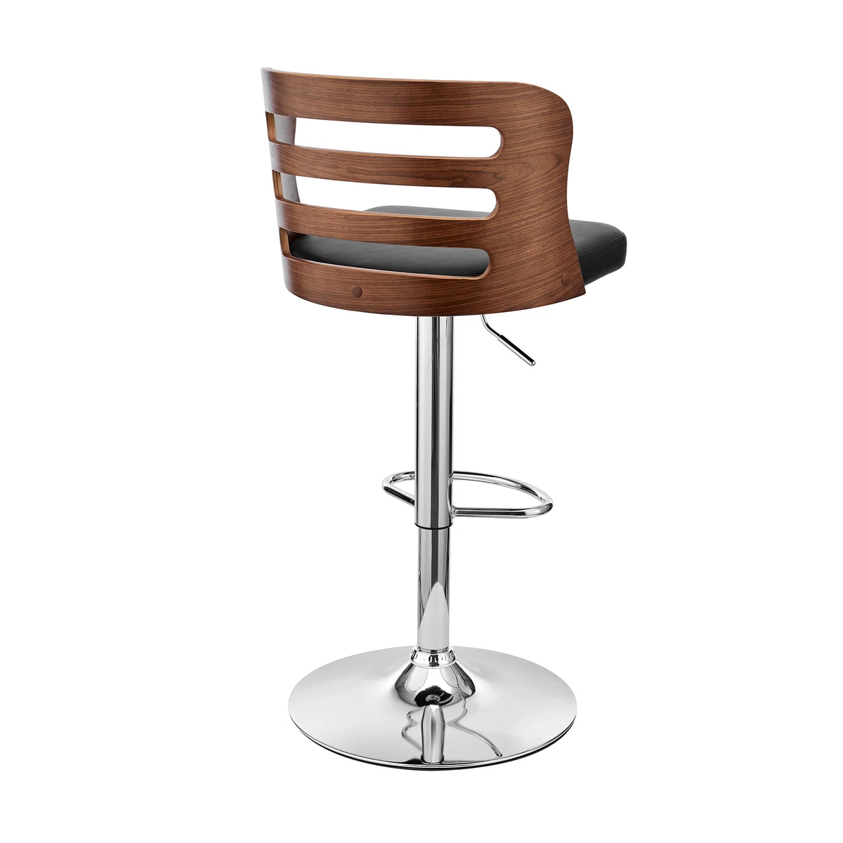 Black Faux Leather and Walnut Wood Adjustable Swivel Bar Stool V32203
